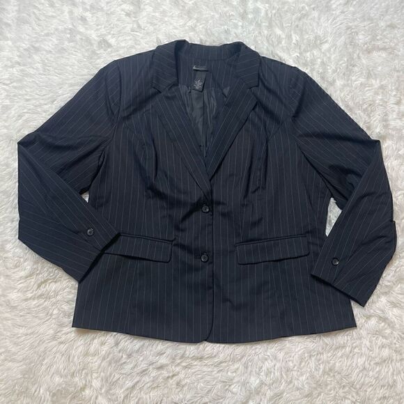 LANE BRYANT Plus Size 24 Black Pinstripe Blazer Tailored Career Jacket Lined - Picture 1 of 8